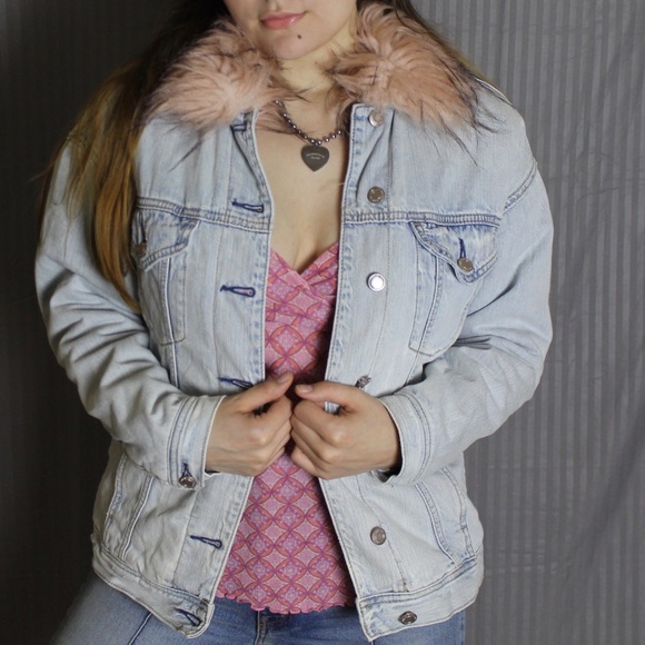 american eagle fur jean jacket